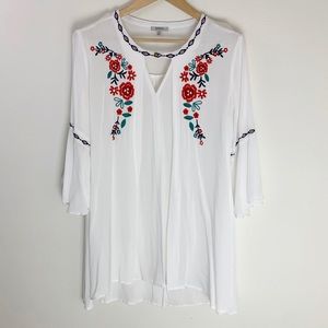 Jodifl Floral Embroidered Tunic Dress Bell Sleeve